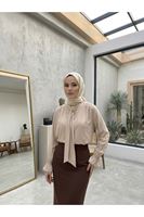 TUN05986-TAŞ Yaka Kuşak Aksesuar Detay Tunik-Taş