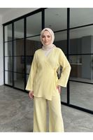 PİT00521-SRI Yan Bağlamalı Müslin Takım-Sarı