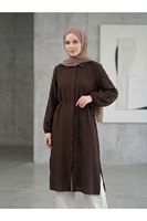 TUN05992-KHV Yırtmaç Detay Uzun Tunik-Kahve