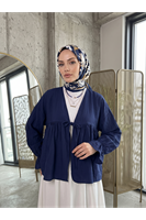 TUN05982-LCV Roba Büzgülü Kol Lastik Tunik-Lacivert