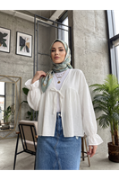 TUN05982-EKR Roba Büzgülü Kol Lastik Tunik-Ekru