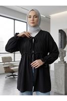 TUN05980-SYH Büzgülü Bağlamalı Tunik-Siyah