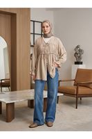 TUN05980-VİZ Büzgülü Bağlamalı Tunik-Vizon