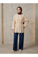 HIR02449-BEJ Müslin Kimono-Bej