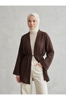 HIR02449-KHV Müslin Kimono-Kahve