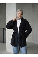 HIR02449-SYH Müslin Kimono-Siyah