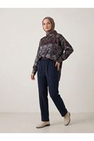 PNT01535-LCV Bel Lastik Düz Paça Pantolon-Lacivert
