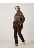 PNT01535-KHV Bel Lastik Düz Paça Pantolon-Kahve