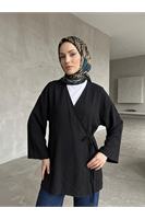 TUN05991-SYH Yan Bağlamalı Çilek Tunik-Siyah