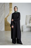 ELB04159-SYH Reklan Kol Çilek Elbise-Siyah