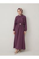 ELB04152-MRD Fırfır Detay Elbise-Mürdüm