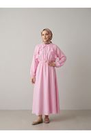 ELB04152-PMB Fırfır Detay Elbise-Pembe
