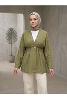 HIR02446-HKİ Düğme Detay Çilek Hırka-Haki