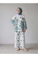 PİT00526-KRŞ Desenli Viskon Kimono Takım-Color