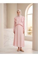 EİT00129-PMB Omuz Volanlı Etekli Takım-Pembe
