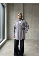 TUN05991-GRN Yan Bağlamalı Çilek Tunik-Gri