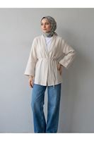 HIR02445-TAŞ Yaka Bantlı Müslin Hırka-Taş