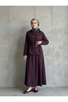 EİT00134-BRD Çapraz Düğmeli Etekli Takım-Bordo