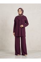 PİT00531-BRD Pelerin Detay  Pantolonlu Pike Takım-Bordo