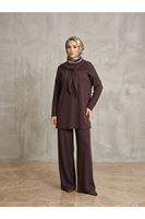 PİT00531-KHV Pelerin Detay  Pantolonlu Pike Takım-Kahve