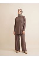 PİT00532-P102 Broş Detay Pantolonlu Takım-Açık Kahve