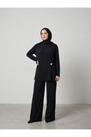 PİT00532-SYH Broş Detay Pantolonlu Takım-Siyah