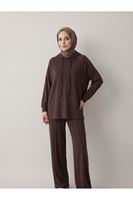 PİT00534-KHV Parçalı Model Kapişonlu Takım-Kahve