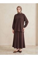 EİT00133-KHV Yanları  Fermuar Detay Reglan Kol   Etekli Takım-Kahve