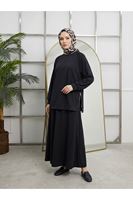 EİT00133-SYH Yanları  Fermuar Detay Reglan Kol   Etekli Takım-Siyah