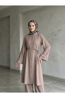 PİT00536-VİZ Takma Manşet Hakim Yaka Takım-Vizon