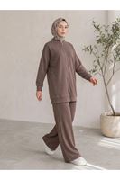 PİT00535-P102 Roba Detay Fermuarlı Takım-Açık Kahve