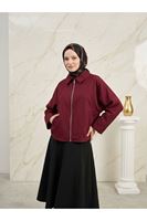 CKT01793-BRD Fermuarlı Cepli Panço-Bordo