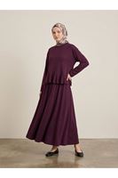 EİT00135-BRD Volanlı Etekli Takım-Bordo
