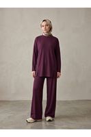 PİT00539-BRD Parçalı Yırtmaç Detay Pantolonlu Takım-Bordo