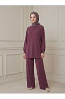 PİT00540-BRD Ön Parçalı Yırtmaç Detay Pantolonlu Takım-Bordo
