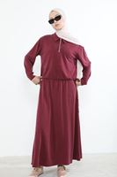 EİT00085-BRD Yakalı Fermuar Detay Etekli Takım-Bordo