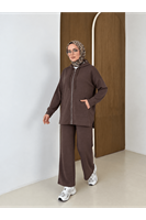 PİT00538-KHV Cep Detay Fermurlı Kapşonlu Takım-Kahve