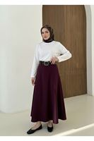 MOE03049-BRD Kelebek Detaylı Dabıl Etek-Bordo