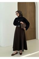 MOE03049-KHV Kelebek Detaylı Dabıl Etek-Kahve