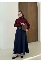 MOE03049-LCV Kelebek Detaylı Dabıl Etek-Lacivert