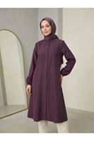 TUN06000-BRD Hakim Yaka Kraşlı Kupra Tunik-Bordo