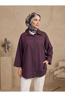 TUN06001-BRD Takma Manşet Kot Tunik-Bordo