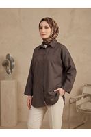 TUN06001-KHV Takma Manşet Kot Tunik-Kahve