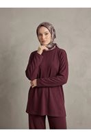 PİT00543-BRD Ön Dikişli Yırtmaç Detay Pantolonlu Takım-Bordo