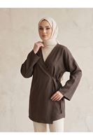 TUN06002-KHV Yan Bağlamalı Kot Tunik-Kahve