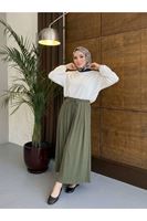 PNT01578-HKİ Bel Lastik Pileli Pantolon-Haki