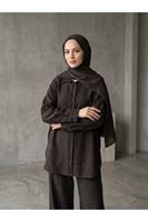 PİT00545-KHV Denim Modal Pantolonlu Takım-Kahve