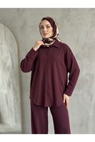 PİT00548-BRD Roba Detay Panolonlu Takım-Bordo