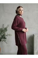 PİT00529-BRD İki Yan Fermuar Detay Reglan Kol Pantolonlu Takım-Bordo
