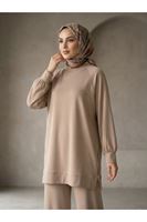 PİT00529-BEJ İki Yan Fermuar Detay Reglan Kol Pantolonlu Takım-Bej